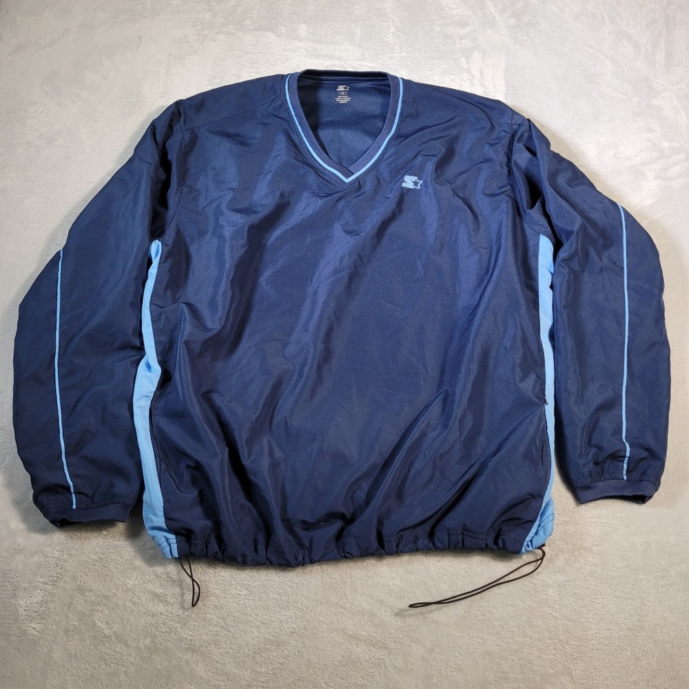 Starter Windbreaker Mens XL Navy Blue V-Neck Colorblock Pullover Athletic Jacket